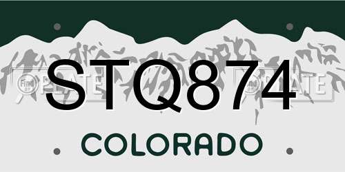 STQ874 Colorado License Plate