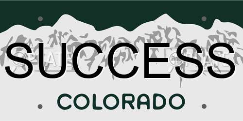 SUCCESS Colorado License Plate