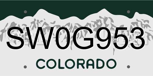 SW0G953 Colorado License Plate