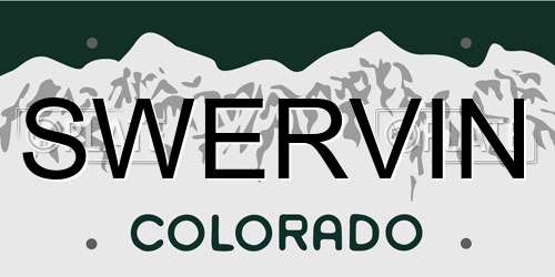 SWERVIN Colorado License Plate