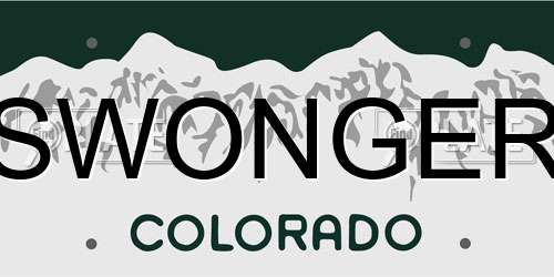 SWONGER Colorado License Plate