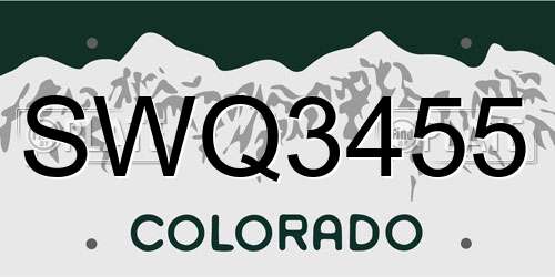 SWQ3455 Colorado License Plate