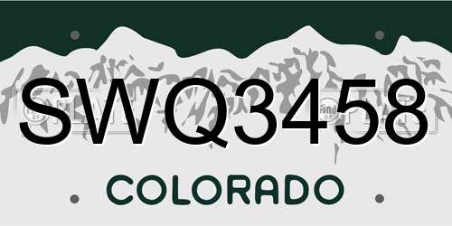 SWQ3458 Colorado License Plate