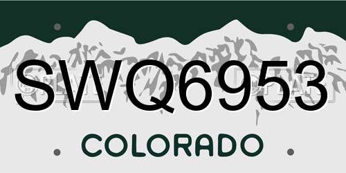 SWQ6953 Colorado License Plate