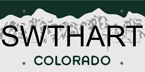 SWTHART Colorado License Plate