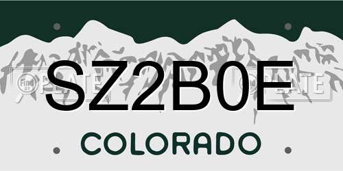 SZ2B0E Colorado License Plate
