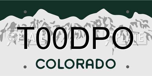 T00DPO Colorado License Plate