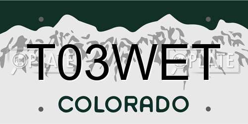 T03WET Colorado License Plate