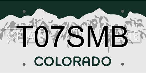 T07SMB Colorado License Plate