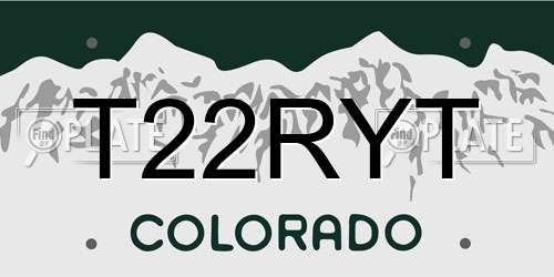 T22RYT Colorado License Plate