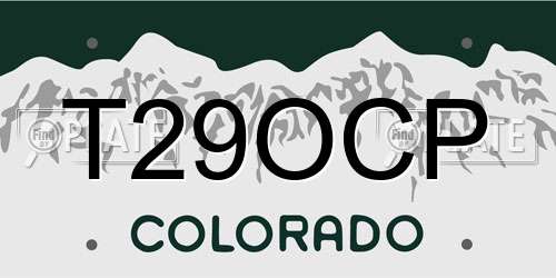 T29OCP Colorado License Plate