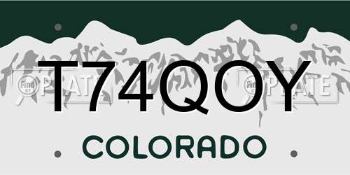 T74QOY Colorado License Plate