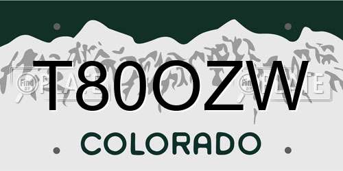T80OZW Colorado License Plate