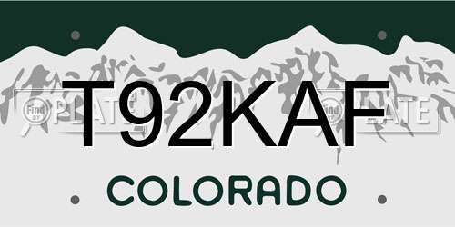 T92KAF Colorado License Plate