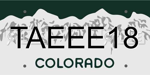 TAEEE18 Colorado License Plate