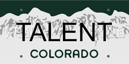 TALENT Colorado License Plate