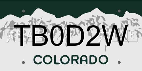 TB0D2W Colorado License Plate