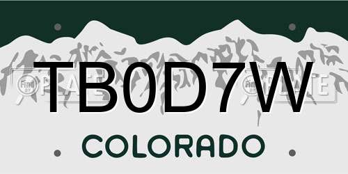 TB0D7W Colorado License Plate