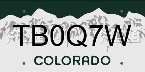 TB0Q7W Colorado License Plate