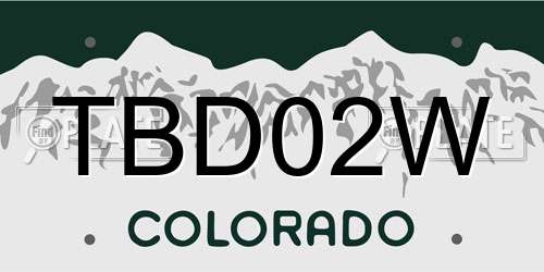 TBD02W Colorado License Plate