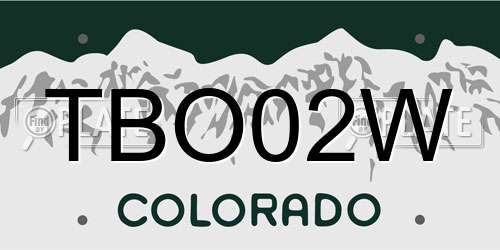 TBO02W Colorado License Plate
