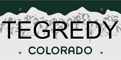 TEGREDY Colorado License Plate