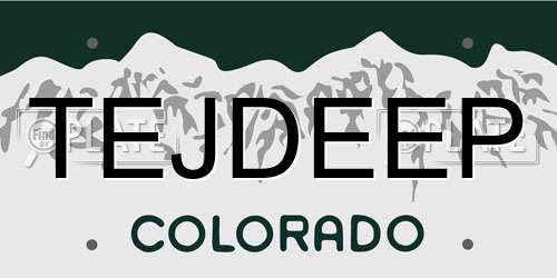 TEJDEEP Colorado License Plate