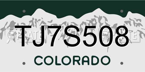 TJ7S508 Colorado License Plate