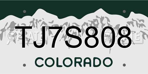 TJ7S808 Colorado License Plate