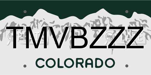 TMVBZZZ Colorado License Plate