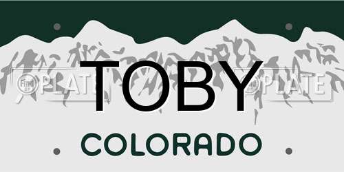 TOBY Colorado License Plate