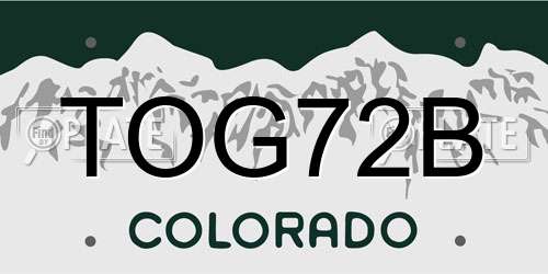 TOG72B Colorado License Plate
