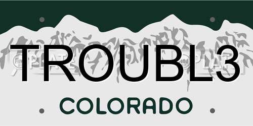 TROUBL3 Colorado License Plate