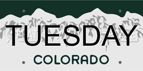 TUESDAY Colorado License Plate