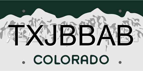 TXJBBAB Colorado License Plate
