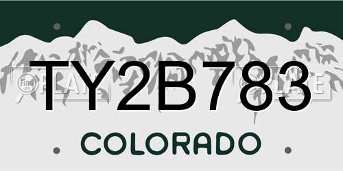 TY2B783 Colorado License Plate