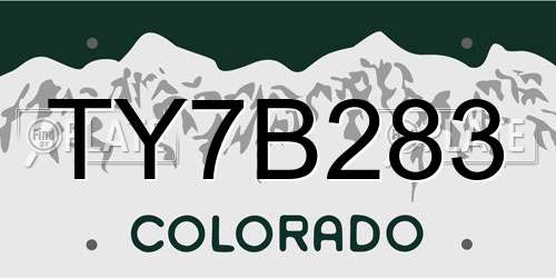 TY7B283 Colorado License Plate