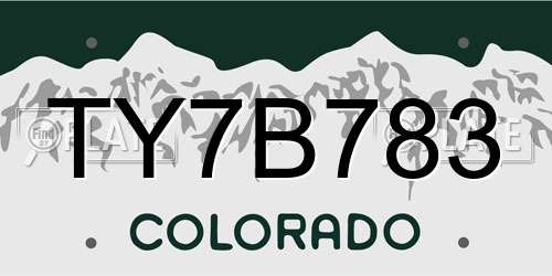 TY7B783 Colorado License Plate