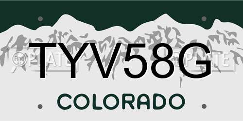 TYV58G Colorado License Plate
