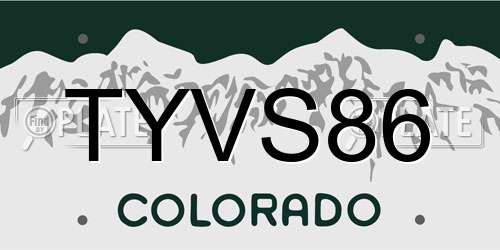 TYVS86 Colorado License Plate