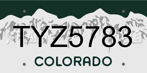 TYZ5783 Colorado License Plate