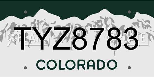 TYZ8783 Colorado License Plate