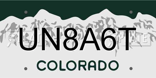 UN8A6T Colorado License Plate