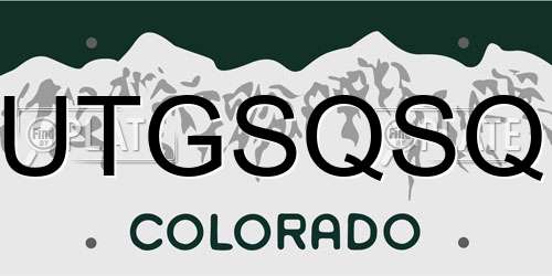 UTGSQSQ Colorado License Plate