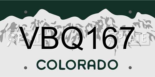 VBQ167 Colorado License Plate