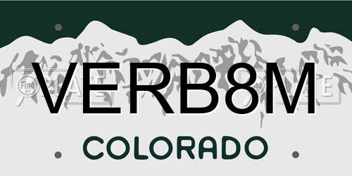 VERB8M Colorado License Plate
