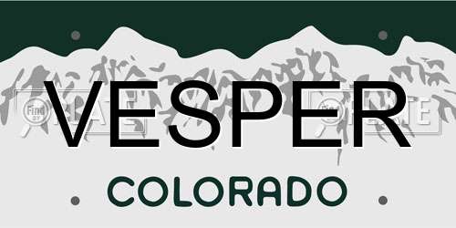 VESPER Colorado License Plate