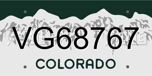 VG68767 Colorado License Plate