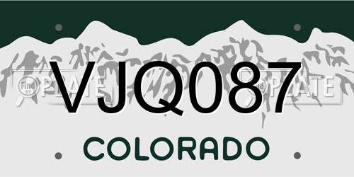 VJQ087 Colorado License Plate