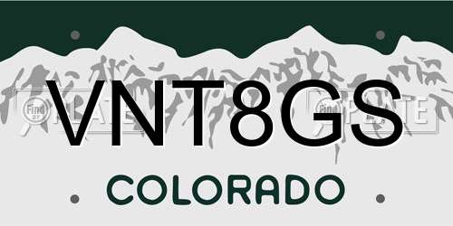 VNT8GS Colorado License Plate